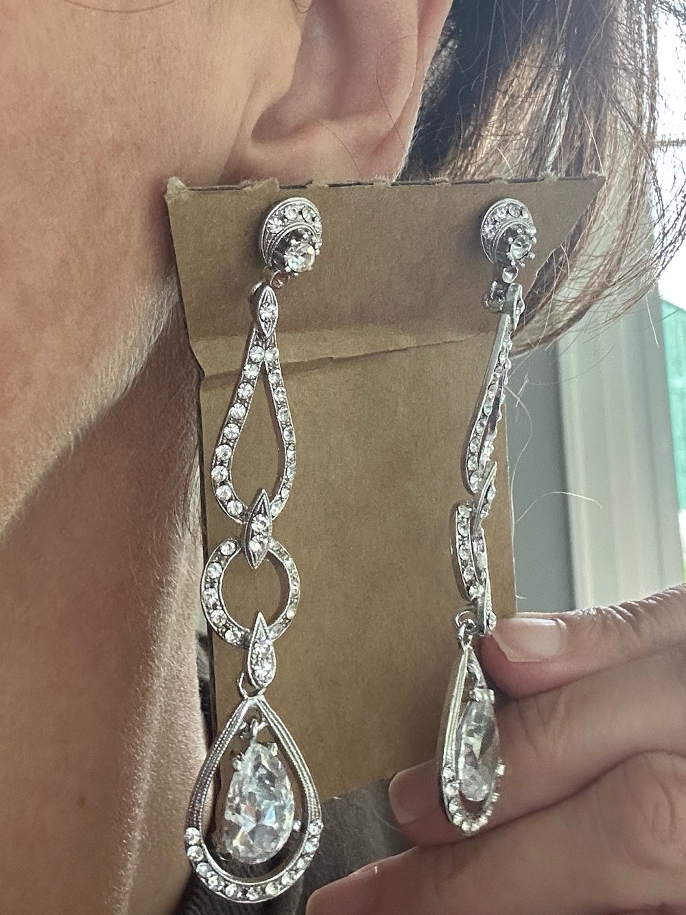 Bijoux by Hare earrings Draped Teardrop Crystal Drop Earrings - Silver Tone